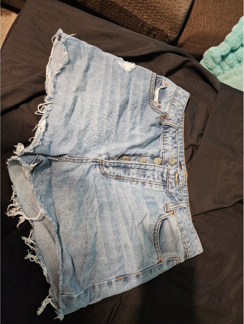 Junior Light Wash Distressed Denim Shorts